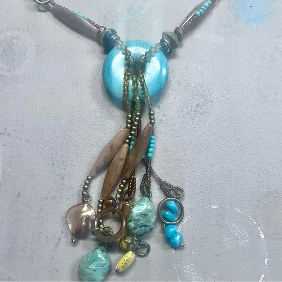 Treska Brand Turquoise and Brown Double Beaded Statement Necklace; EUC! - Picture 8 of 9